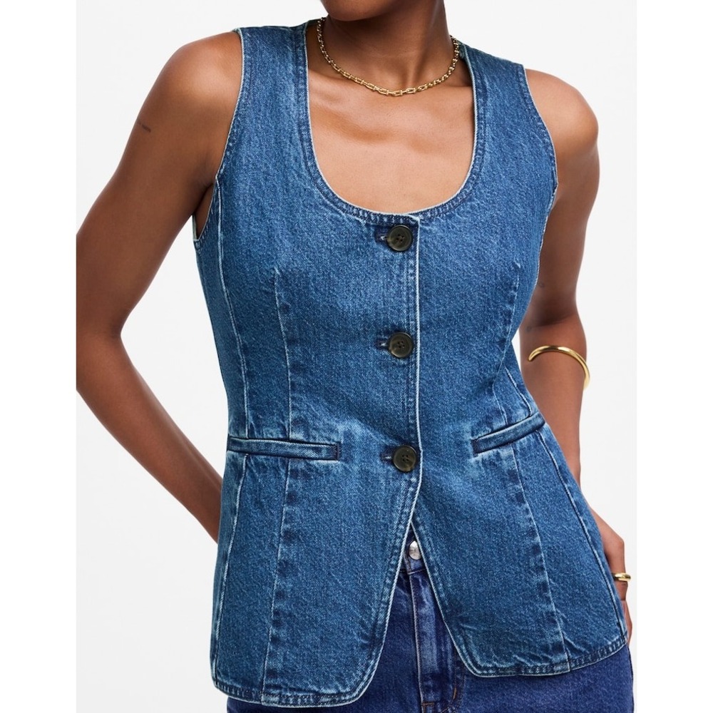 Madewell Denim Scoopneck Cutaway Vest Womens 14 Blue Dowe Wash Western Retro